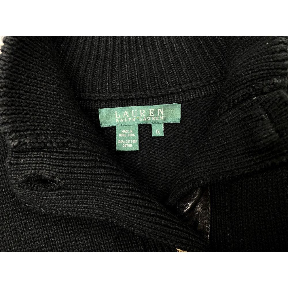 Vintage Lauren Ralph Lauren 1X Cardigan Sweater Black Cotton Button Up Plus Top - Picture 2 of 4